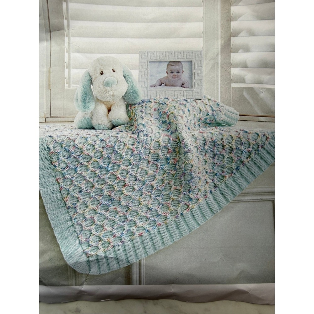 New Mary Maxim Honeycomb Blanket Knitting Kit 28"x30" Multi Mint Green